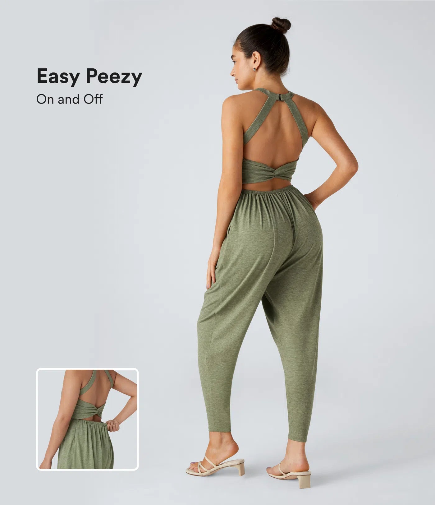 Velano's Backless Twisted U Neck Side Pocket Casual Jumpsuit